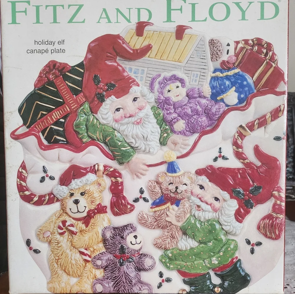 Fitz and Floyd Holiday Elf Handcrafted Canape Plate